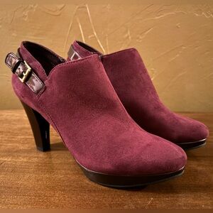 Nine West- Suede Cranberry colored 3 inch Ankle Booties